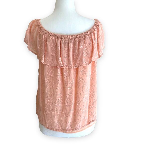 Lucky Brand Off the Shoulder Pink Top Embroidered Size Medium - Picture 6 of 8